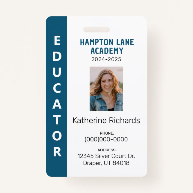 Blue Vertical Stripe Homeschool Educator ID Badge (Front)