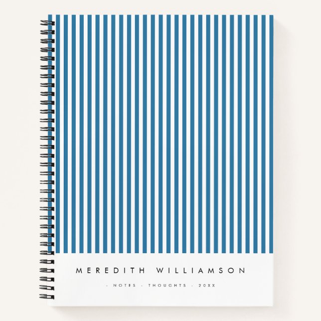 Blue Vertical Stripe Personalized Notebook (Front)