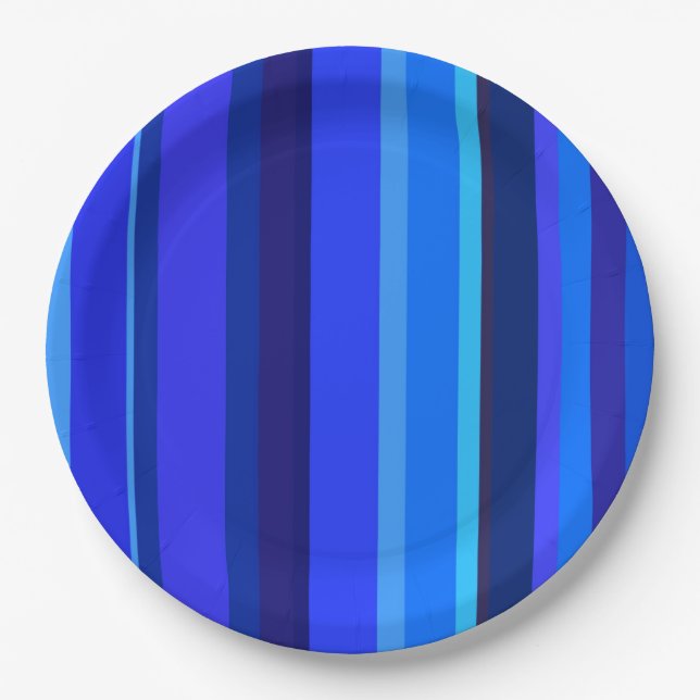 Blue vertical stripes paper plate (Front)