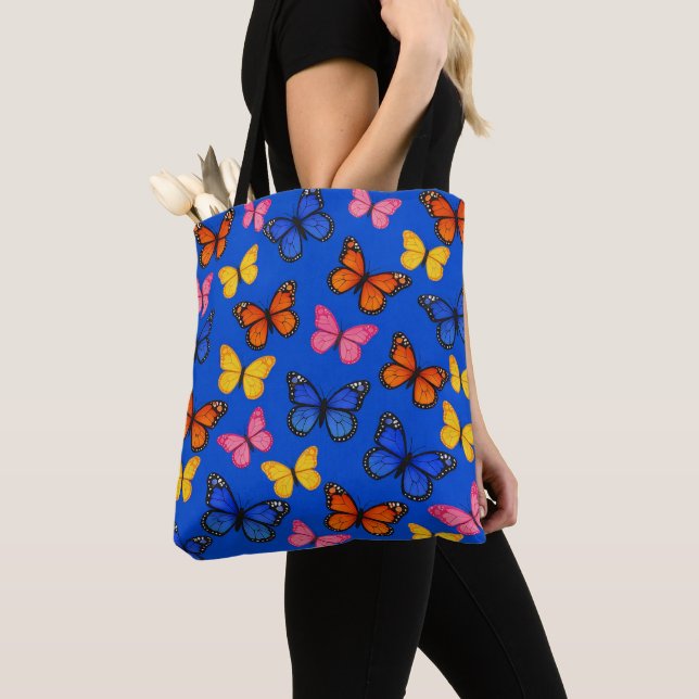 Blue Vibrant Butterflies Tote Bag (Close Up)