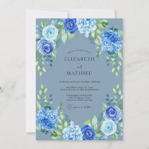 Blue Vibrant Floral Flourish Wedding Invitation