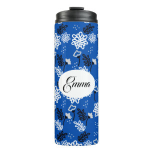 blue vibrant leaves wallpaper thermal tumbler