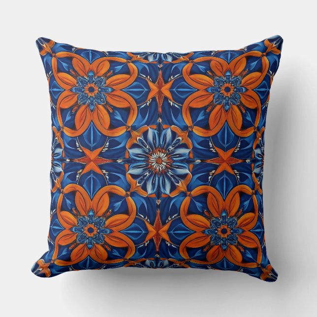 Blue Vibrant Pattern Throw Pillow (Front)
