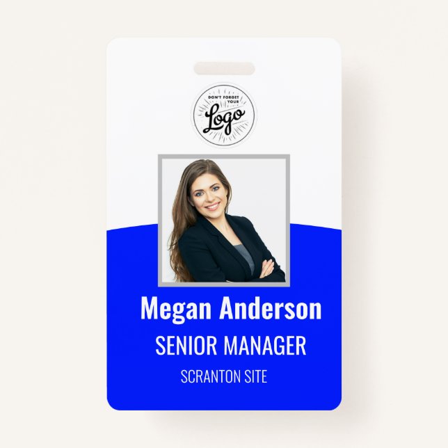 Blue Vibrant Personalized Employee Photo ID Badge (Front)
