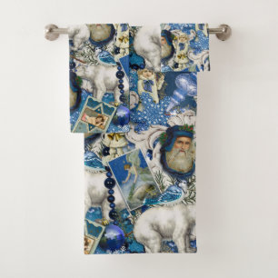 Blue Victorian Christmas Collage     Bath Towel Set