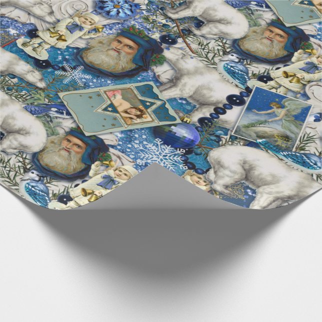 Blue Victorian Christmas Collage Wrapping Paper (Corner)