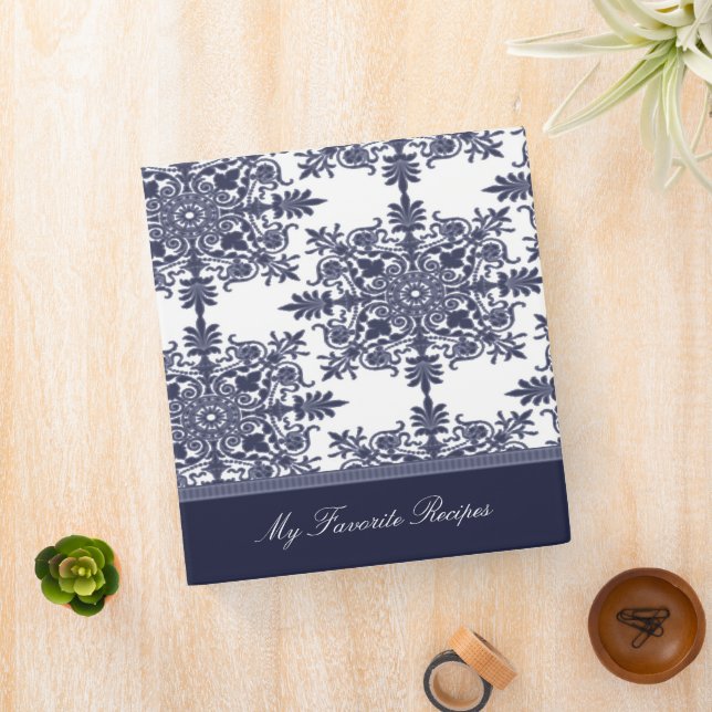 Blue Victorian Damask Recipe Book Binder (In Situ)