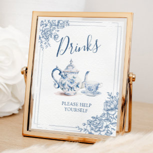 Blue Victorian Garden Bridal Tea Drinks Sign