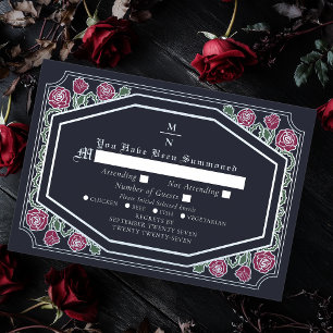 Blue Victorian Gothic Roses & Thorns Wedding RSVP  Enclosure Card