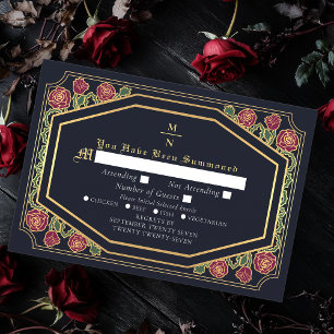 Blue Victorian Gothic Roses & Thorns Wedding RSVP Enclosure Card