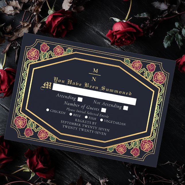 Blue Victorian Gothic Roses & Thorns Wedding RSVP  Enclosure Card (Creator Uploaded)
