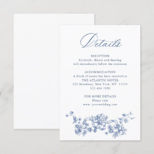 Blue Victorian Ornate Grace Floral Wedding Details Enclosure Card