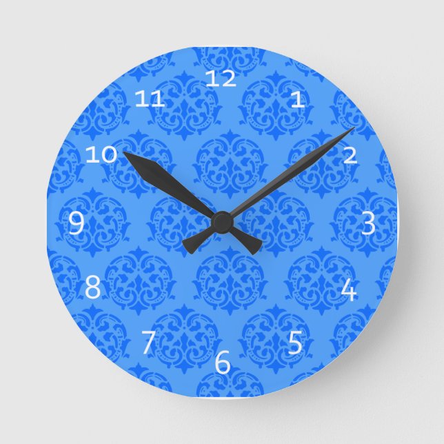 Blue Victorian Pattern Wall Clocks (Front)