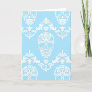 blue victorian skulls card