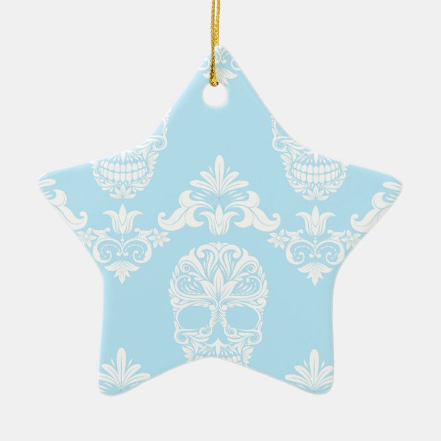 blue victorian skulls ceramic ornament (Front)