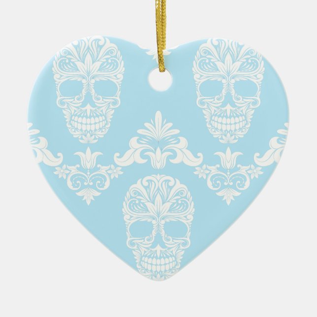 blue victorian skulls ceramic ornament (Front)