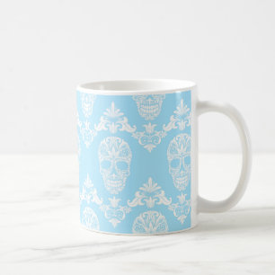 blue victorian skulls coffee mug