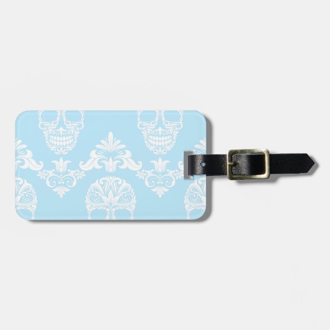 blue victorian skulls luggage tag (Front Horizontal)
