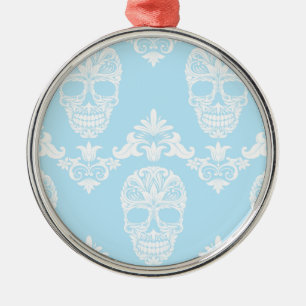 blue victorian skulls metal ornament
