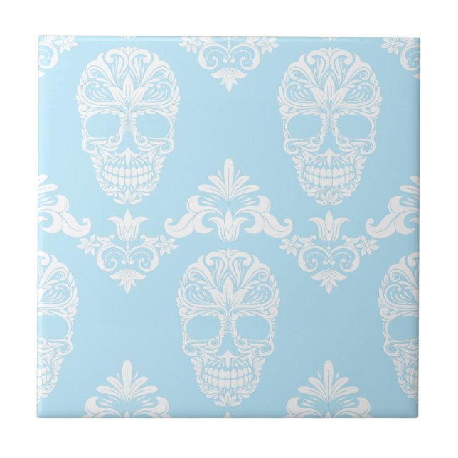blue victorian skulls tile (Front)