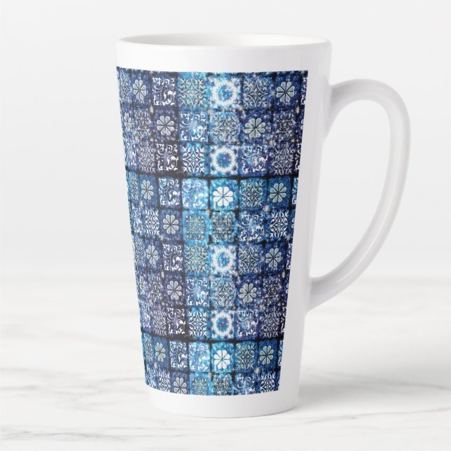 Blue Victorian Sparkle Quilt Latte Mug (Right)