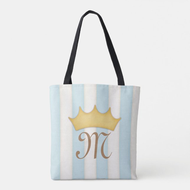 Blue Victorian Stripes Crowned Monogram Princess Tote Bag (Back)