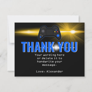 Blue Video Game Party Thank You Card