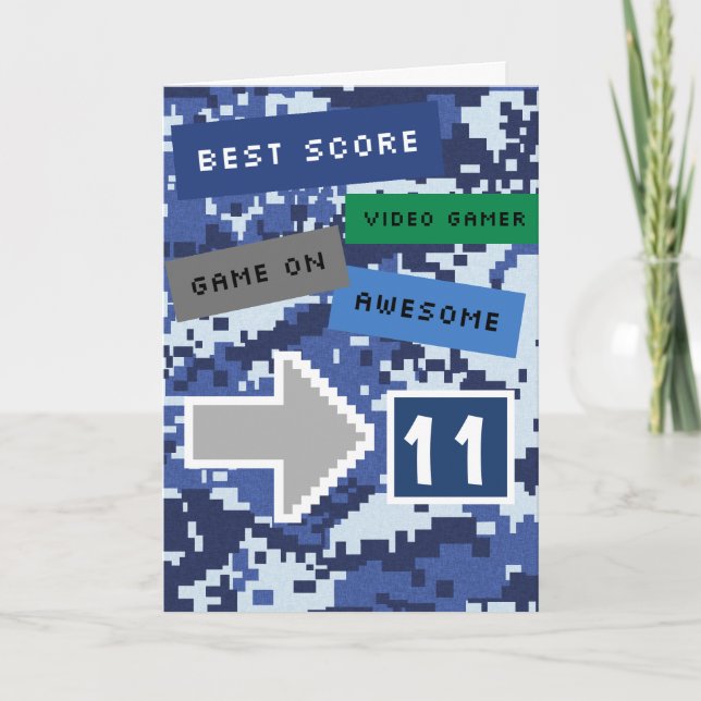Blue Video Gamer 11th Birthday Card (Front)