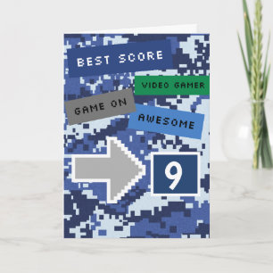 Blue Video Gamer 9th Birthday Card