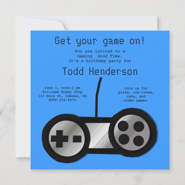 Blue Video Gaming Party Invitation (Front)