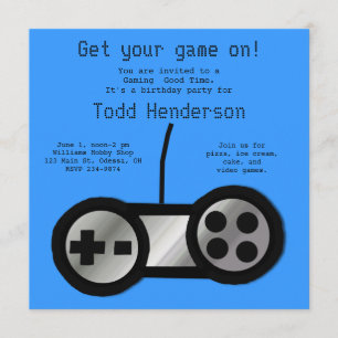 Blue Video Gaming Party Invitation