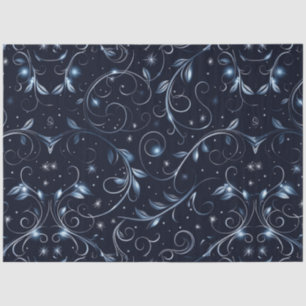 Blue Vines Leaves Stars Christmas Tissue Paper