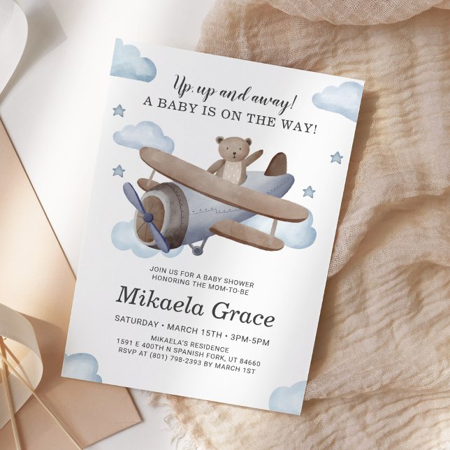 Blue Vintage Airplane Boy Baby Shower Invitation (Creator Uploaded)