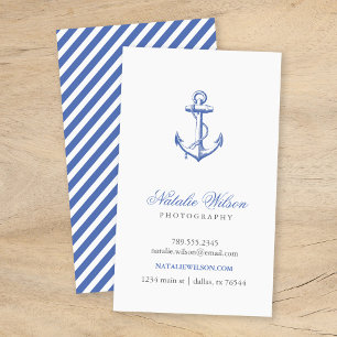 Blue Vintage Anchor Vertical Business Card