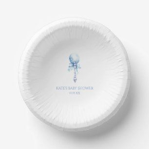 Blue Vintage Baby Rattle Toy Nursery Baby Shower Paper Plate