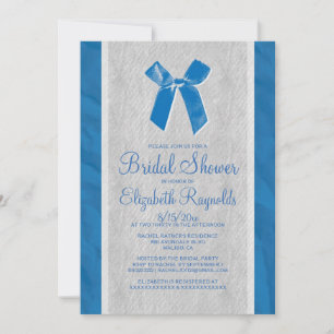 Blue Vintage Bow & Linen Bridal Shower Invitations