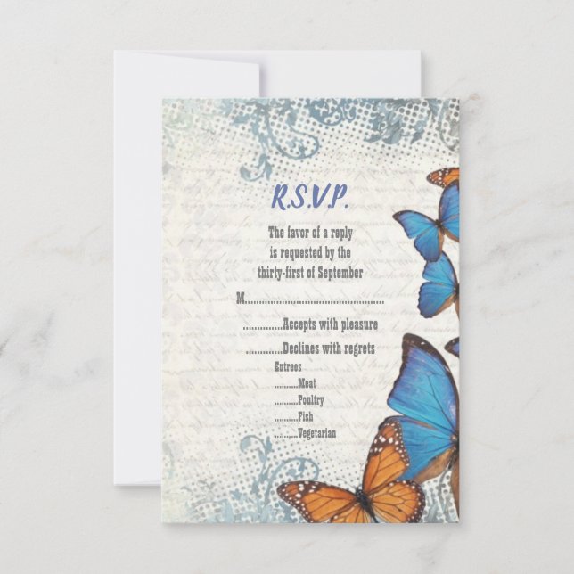 Blue vintage butterfly RSVP (Front)