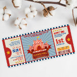 Blue Vintage Carnival Ticket Entrance Birthday Invitation<br><div class="desc">Invite everyone to the big tent for a spectacular birthday party at the carnival circus with our vintage blue carnival ticket invitation templates. This circus ticket birthday invitations features red circus tent with glowing light signboard on a dark blue vintage style admit one ticket design. Colour theme is fully editable!...</div>