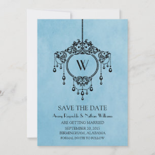 Blue Vintage Chandelier Save the Date Invite