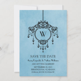 Blue Vintage Chandelier Save the Date Invite