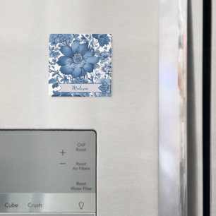 Blue Vintage Chinoiserie Floral Personalized Magnet