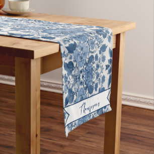 Blue Vintage Chinoiserie Floral Personalized Short Table Runner