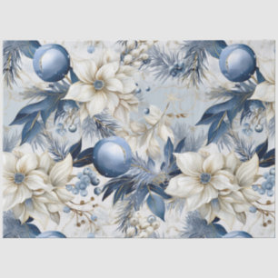Blue Vintage Christmas Floral Decoupage  Tissue Paper