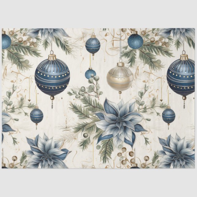 Blue Vintage Christmas Floral Decoupage   Tissue Paper (Front)