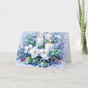 Blue Vintage Christmas Florals Customize Holiday Card