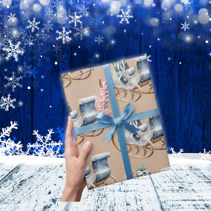 Blue Vintage Christmas Sleigh   Wrapping Paper