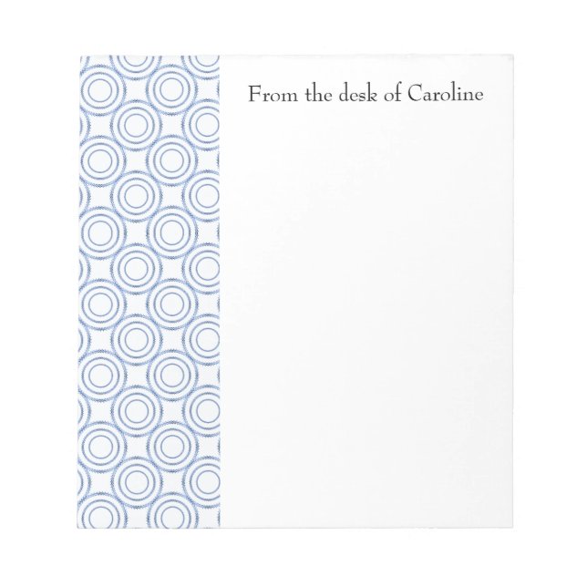 Blue Vintage Circle Pattern Personalized Notepad (Front)