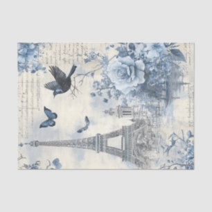 Blue Vintage Collage featuring The Eifel Tower Tissue Paper