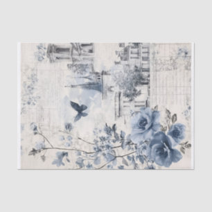 Blue Vintage Collage with Roses and Architecture Tissue Paper