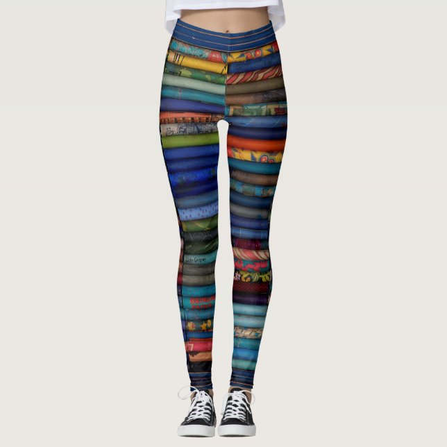Blue, vintage comic strip pics, unique leggings (Front)